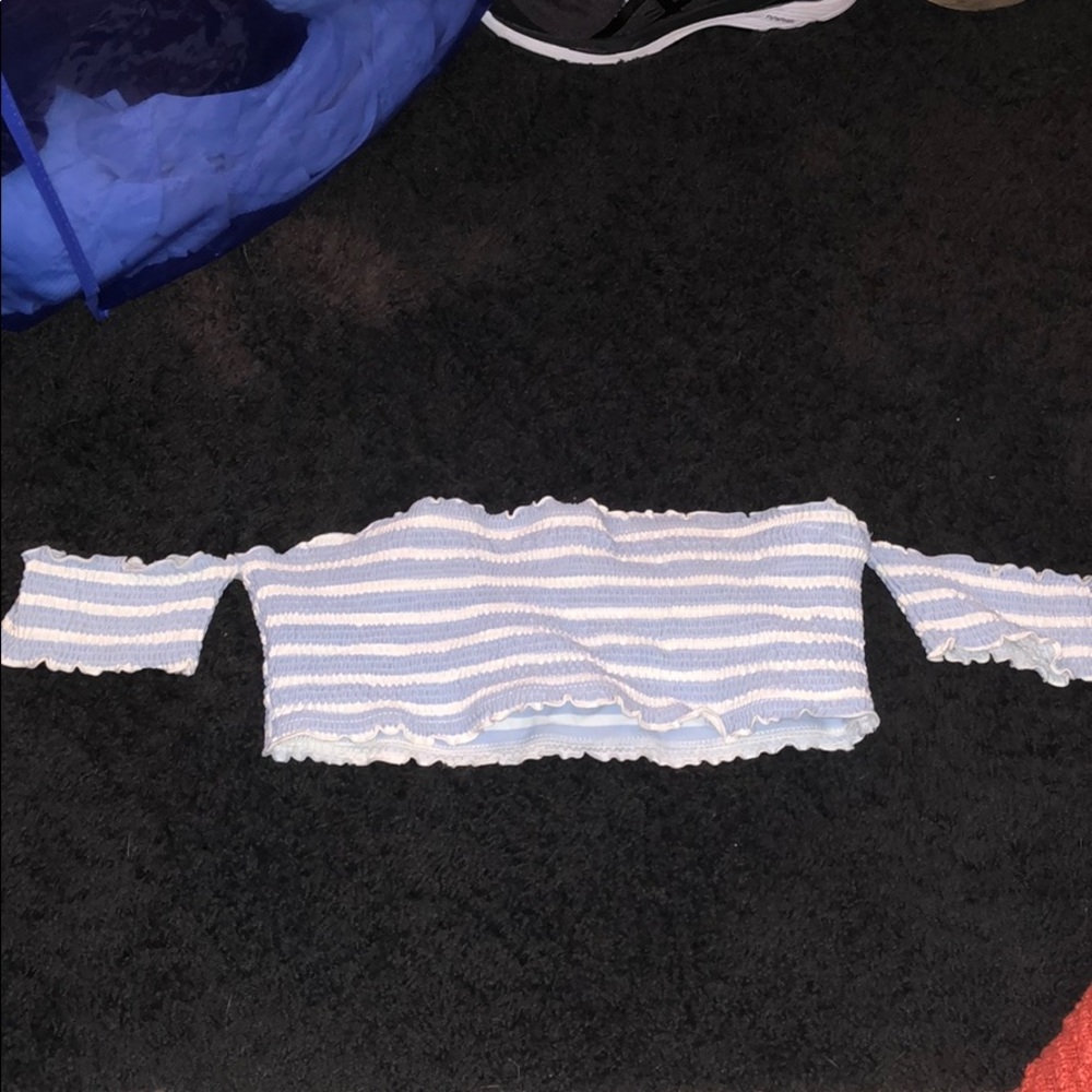 Striped off the shoulder bikini top